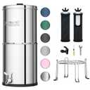 Purewell 3-Stage 0.01m Ultra-Filtration Gravity Water Filter System, NSF/ANSI 42&372 Certification, 304 Stainless Steel Countertop System with 2 Filters and Stand, Reduce 99% Chlorine, 2.25G, PW-OB (Silver)