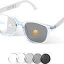 Smart Glasses for Women Men, Bluetooth Audio Glasses with Color-Changing Lenses, Open Ear Sound Speakers, Magnetic Charging, Voice Assistant, Music/Calls, Blue Light Glasses for Working Travel (Blue)