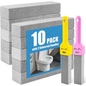 10 Pack Pumice Stone with 2 Handles, Toilet Bowl Cleaner Ring Remover, Pumice Stone for Toilet Cleaning, Bathtub, Grill, Pool, Sinks, Stove Grates - Reusable Scouring Stones Cleaner