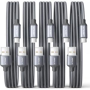 JSAUX USB C Cable [5-Pack 3.3ft], USB A to USB Cord 3A Fast Charging Compatible with iPhone 16/16 Plus/16 Pro/16 Pro Max/iPhone 15 Series, Samsung Galaxy S20 S10 S9, Note 20 10, Car Play, LG - Grey