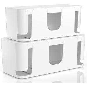 Delamu 2 Pack Cable Management Box, Stylish Cord Organizer for Desk, Pet & Child-Proof ABS Cord Hider Box, Medium and Small Cable Box for Computer Router USB Hub, Power Strip, Floor Cord Covers, White