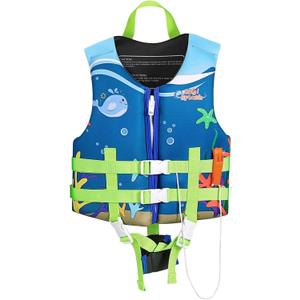 HeySplash Life Jacket for Kids (Suitable for 55-77 lb), Children Watersports Life Vest Swim Vest Flotation Device Kids Trainer Vest with Survival Whistle, Easy on and Off, Large Size, Blue Whale
