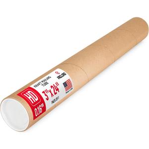 3" x 24" Heavy-Duty Reinforced Cardboard Mailing Tube, Pack of 1 Tube with 2 Caps Secure USPS Approved Great for Shipping and Storing of Prints, Artwork, Posters or Documents