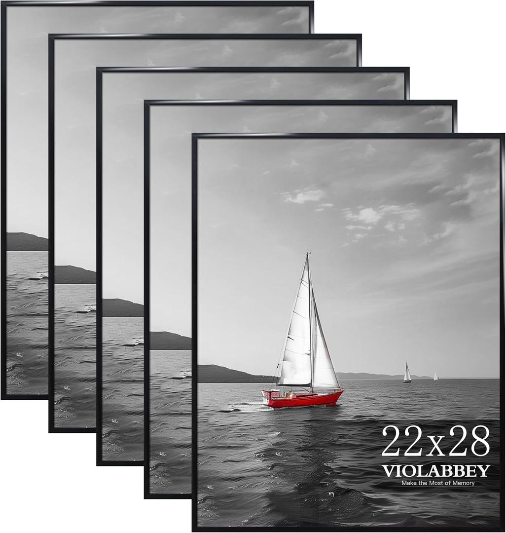 VIOLABBEY 22x28 Poster Frame Set of 5, Black Picture Frames for Wall Mounting Vertically or Horizontally, Gallery Wall Frame