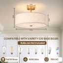 17.7" Gold Semi Flush Mount Ceiling Light,3-Light Modern Linen Fixture