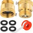 2-Pack Anti Siphon Vacuum Breakers Set, 3/4 Inch Backflow Preventer for Garden Spigot, RV, Solid Brass Anti-Backflow Valve with Sealing Tape and washers