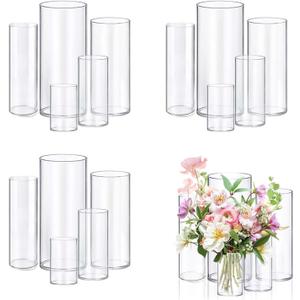 15pcs Glass Vase Cylinder Vases for Centerpieces Small Flower Glass Vases Home Decor Centerpiece Table Clear Flower Vase Decorations for WeddingHoliday 4,6,7.5,8,10 Inch Tall