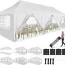 HOTEEL 10x30 Pop Up Canopy with Walls Party Tent Event Tent UPF 50+ Windproof Waterproof Wedding Tents for Parties Gazebo Canopy with Roller Bag & 4 Weights Bags,White