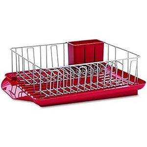 Farberware Classic Large Rust Resistant Full Dishrack with Removable 3 Compartment Flatware Caddy, Andlged Drain Board, 3-Piece, Red