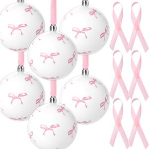 24 Pcs Pink Bow Coquette Christmas Tree Ornaments Balls 3.14 Inch Pink White Christmas Tree Hanging Ornaments Plastic Ball with Ribbon for Xmas Tree Winter Bachelorette Party Holiday Home Decorations
