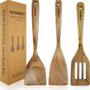 Natural Acacia Wood Spatula Set of 3, Nonstick Pan Safe Multipurpose Wooden Cooking Spatulas, Eco-Friendly Scratch-Proof Heat Resistant with Hanging Holes