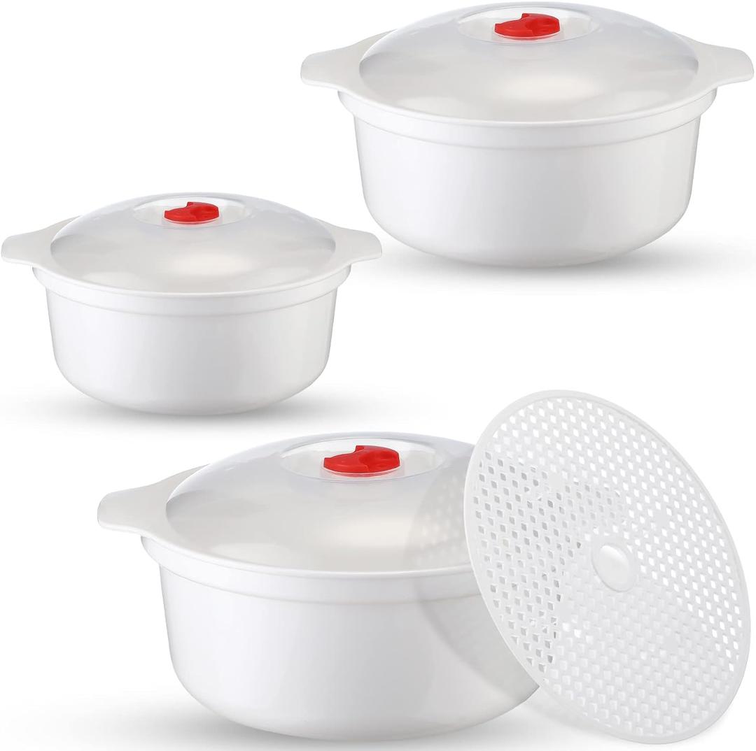 Bokon 3 Pieces Microwave Bowls with Lids Assorted Sizes Soup Bowl with Lid and Steam Rack Dishwasher Safe Dishes for Ramen Noodle College Dorm Microwave Cookware Kitchen Supplies