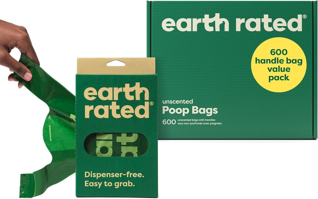 Earth Rated Dog Poop Bags with Handles Value Pack, Easy Tie Leakproof, Unscented, 600 Handle Bags