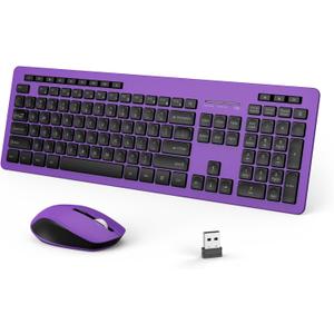 seenda Wireless Keyboard and Mouse Combo, 2.4GHz Cordless Quiet Keyboard Mouse with USB Receiver, Full Size Cute Purple Combo, Compatible for Windows Laptop Computer Desktop PC, Black and Purple