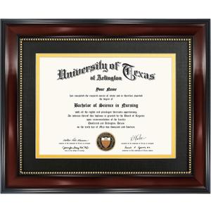 GraduationMall 6x8 Diploma Frame with Black over Gold Mat or Display 8x10 Document without Mat, Tempered Glass, Mahogany with Gold Beads