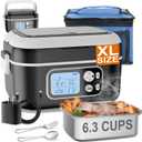 ZRYBOMY 6.3-Cup Cordless Electric Lunch Box for Adults, 24000mAh Heated Lunch Box For Men Battery Powered with Automatic Heating, 100W Self-Heating Portable Food Warmer for Hot Meals Anywhere, Black