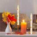 Silverstro Fall Decor LED Taper Candles with Remote Control & Timer Function, Embossed Autumn Maple Leaf Design Flameless Taper Candles for Home Party Autumn Decorations, Set of 2