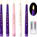 Flameless Advent Candles Set of 5 with Words, 10 Inch White, Purple & Pink Flameless Candle, Flameless Taper Candles for Advent Wreath, Flickering LED Candle with Remote