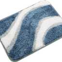 KAMA BRIDAL Microfiber Bath Mat Non-Slip Bathroom Floor Rugs Fast Water Absorbent Shower Mat Ultra Soft Bath Rug Anti-Slip Backing Machine Wash Blue 12x18