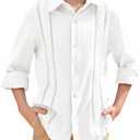Haloumoning Boys Cuban Guayabera Shirt Kids Fashion Button Down Long Sleeve Shirts 5-14 Years size 130