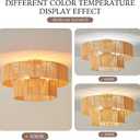 21 Rattan Light Fixtures Ceiling Light 2-Tier Wicker Boho Chandelier with Hand Woven Brushed Brass Finish Shade for Bedroom Kitchen Entryway Hallway 5-Light
