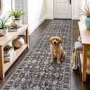 Black 3x12 Washable Runner Rug: 12ft Runners for Hallways Soft Non Slip Kitchen Rugs for Bedroom Bathroom Entryway - Stain Resistant Vintage Floral Carpet (Dark Black Gray, 3X12)