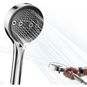 Filtered Shower Head Chrome, High Pressure Shower Head with Handheld, Removable 3 Spray Modes Showerhead for Hard Water, Large Face Adjustable Angle Rainfall Showerhead for bath