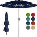 HOMSHADE 9FT 3-Tier Solar Patio Umbrella Heavy Duty,Vented Market Table Umbrella Windproof with 32 LED Lights,UPF50+,5-Year Fade Resistant,8 Thicker Ribs for Pool,Lawn,Garden,Deck (Navy Blue,No Base)