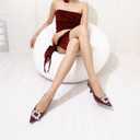 Women's Slingback Kitten Heels Closed Pointed Toe Dress Shoes with Rhinestone Wedding Party Pumps Patent Leather Dating Working (7.5, Burgundy Red)