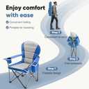 DUMOS Oversized Camping Chair for Adults, Heavy Duty 500 LBS Support Folding Outdoor Chair with Side Cooler Bag, Cup Holder, for Camp Beach Garden, Back Bag, Thicken 300D Oxford, Navy Blue, 25.2"D x 38.78"W x 42.91"H