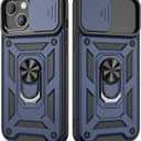 VEGO Compatible with iPhone 13 with Slide Camera Cover & Kickstand, Built-in 360 Rotate Ring Stand Magnetic Cover Case for iPhone 13 6.1 inch 2021 - Blue