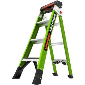 Little Giant King Kombo 3-in-1 Industrial Ladder, 4ft, Type IAA, 375 lbs Load Extension, Stepladder & Leaning Modes OSHA-Compliant, Non-Conductive Fiberglass, Built-in Corner Grip & Swappable Feet