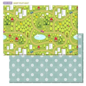 Baby Care Play Mat (Large, Playful - Country Town (Blue)) 82'' x 55'' Original One-Piece Reversible Rollable Waterproof Play Mat for Infants, Babies, Toddler, and Kids