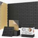 12Pack Acoustic Panels, Self-Adhesive 3D Brick Pattern Sound Proof Panels for Walls, Decorative Sound Dampening Wall Panels for Recording Studios, Offices, Home, 12"12"0.4", Black