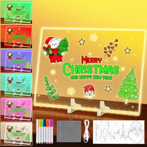Christmas LED Note Board with Colors, 13.7 x 9.8 Acrylic Dry Erase Board with Light, Dry Erase Light up Adjustable Stand with 20 Xmas Coloring Page and 7 Pen for Office Home for Beginner