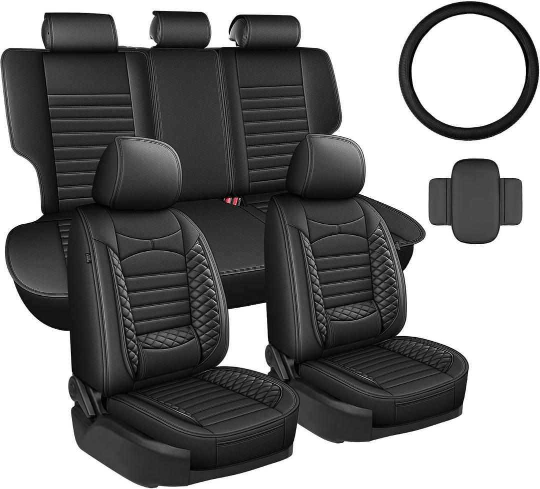 JIAMAOXIN Custom Seat Covers for Toyota RAV4 2019 2020 2021 2022 2023 2024 2025 LE, XLE, XLE Premium, Limited, Base, SE (Not for Hybrid) RAV4 Seat Covers Leather Full Set (Black, 5 Seats)
