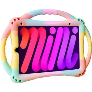 TopEsct Kids Case for iPad mini 7 (A17 Pro) 2024 /iPad Mini6 2021, Shockproof Silicone Cover with Handle Stand for 8.3" iPad mini 6th/7th Gen,Rainbow