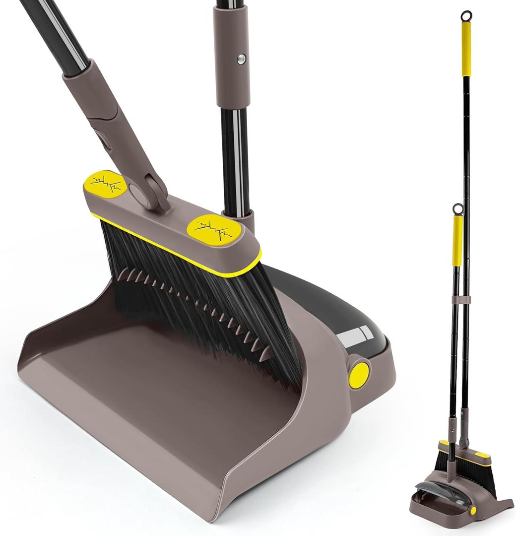 JEHONN Broom with Dustpan Combo Set Lightweight 54'' Long Handle Swivel Broom Indoor Patented Openable Dust Pan Tail for Kitchen Home Office (Brown Yellow) JEHONN Broom with Dustpan Combo Set Lightweight 54'' Long Handle Swivel Broom Indoor Patented Openable Dust Pan Tail for Kitchen Home Office (Brown Yellow)