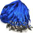 Beebel Blue Lanyards 100 Pack Nylon Flat Badge Lanyard Bulldog Clip for Id Badge Name Tag