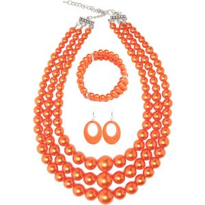 Miss U Hair Women's Chunky Large Statement Beads Necklace Earrings Stacked Bracelets Oversized Jewelry Set Halloween Party Outfit (Orange)