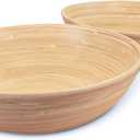 LEXA 12" Handmade Bamboo Salad Bowl 130 oz Large Wooden Fruit Bowl for Kitchen Counter, Natural Bamboo, Pack of 2