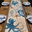 Seliem Summer Octopus Turtle Starfish Coral Coastal Table Runner, Under The Sea Home Kitchen Dining Teal Marine Life Decor, Ocean Creature Nautical Beach Decorations Indoor Outdoor Party Supply 13x36 (Table Runner 13''X36'')