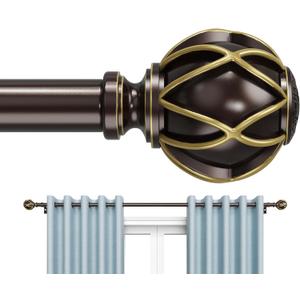 Curtain Rod 120 inch, 128-inch Rod,Adjustable Length Heavy Duty Decorative Finials Diameter 7/8 inch,Bronze