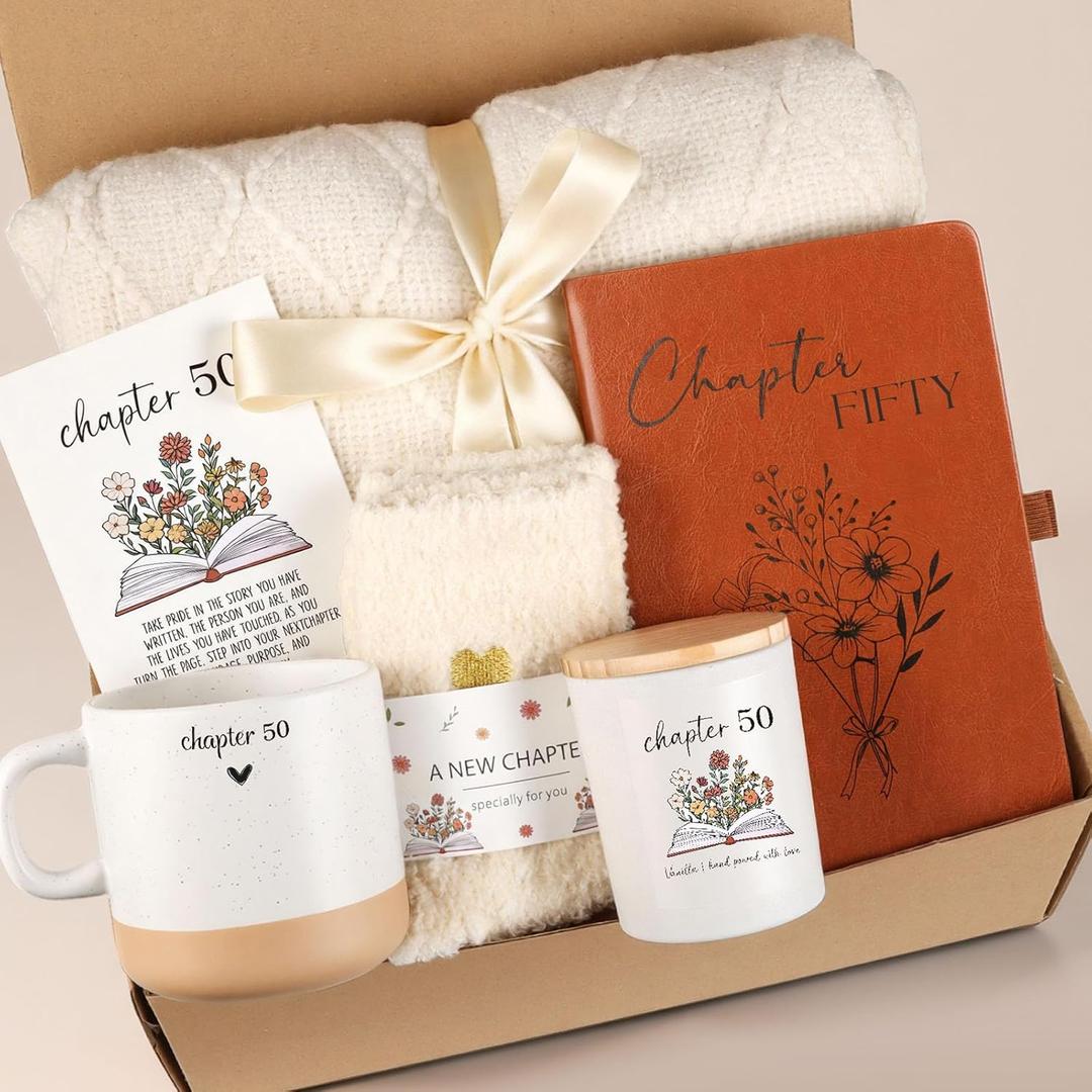 50th Birthday Gifts for Her, Unique Chapter 50 Year Old Birthday Gifts for Women Happy 50th Bday Gift Basket for Her Turning 50 Year Old Gift Box Ideas for Her Wife Mom Daughter Sister Friend Coworker | Chapter 50