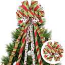 Christmas Tree Topper Bow 45" *13" Red Green Dot Handmade Large Christmas Bows Tree Topper, Wreath Bow for Xmas Holiday Home Wedding Indoor/Outdoor Decoration (WBTM-G/RPNT)