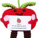 Handmade Positive Crochet Apple Gift - Encouragement Gift for Friends, Coworkers, Teachers, Mom - Unique Inspirational Present for Any Occasion
