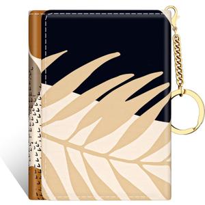 Rouidr Womens Wallet, Small Slim RFID Card Wallets for Women, Cute Front Pocket Trifold Leather Card Organizer with 7 Slots & ID Window, Minimalism Leaves