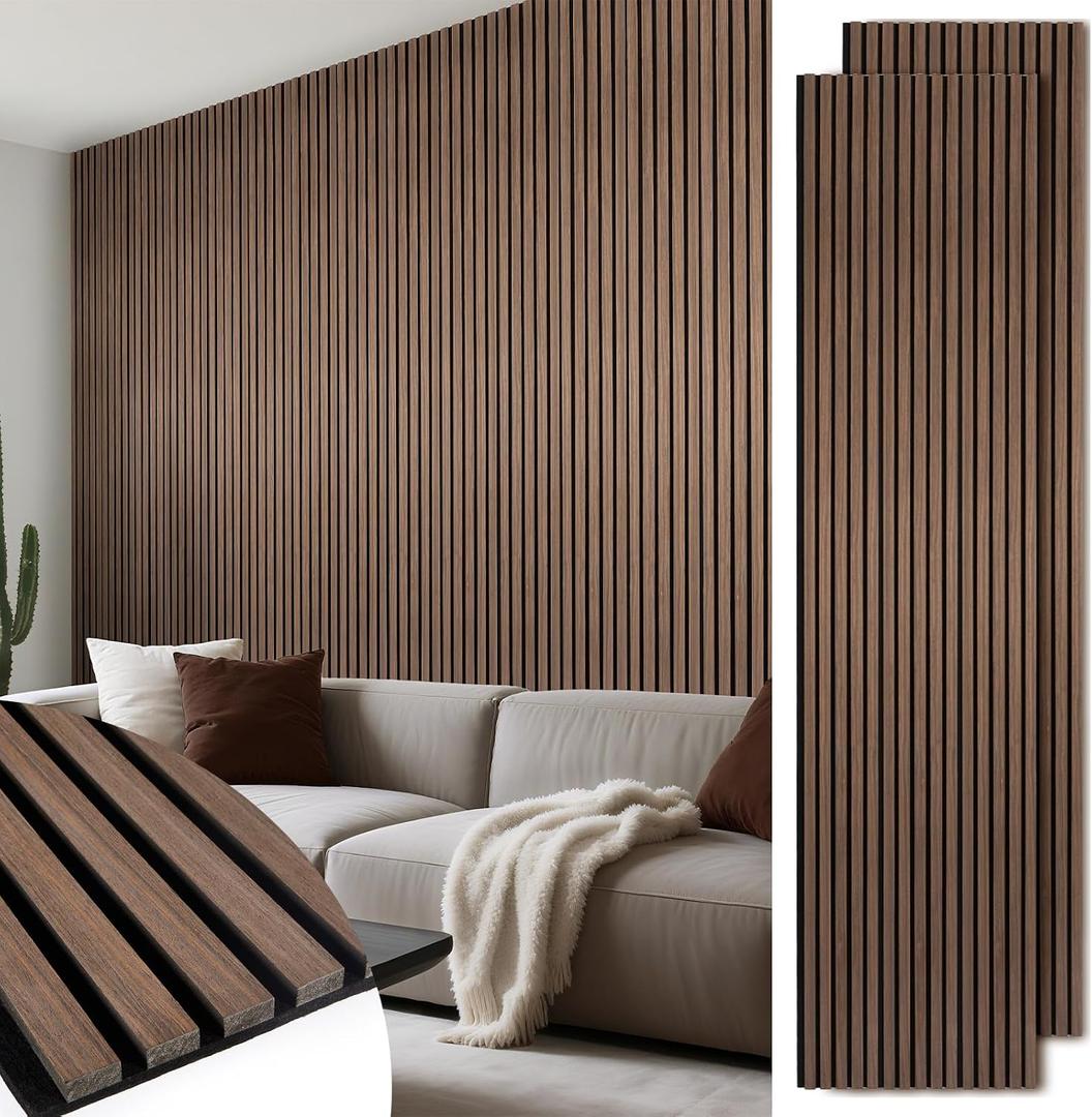 Wood Slat Wall Panels 2 Pack 106" x 23.6", Acoustic Wooden Panel for Wall, Soundproof 3D Fluted Panels for Interior Wall Decor, Living Room, Bedroom - Walnut (Cover Approx.35 sq.ft)