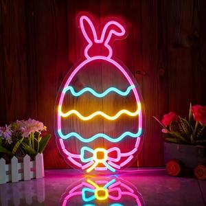 Easter Egg Neon Sign - Hidden Bunny & Colorful Eggs LED Wall Decor, USB Dimmable Spring Decor with Surprise Rabbit Design - Magical Easter Decorations for Home & Party