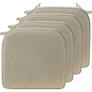 17 x 16 Inch Outdoor Chair Cushions with Tie Straps, Set of 4 Thick Water Repellent Round Patio Chair Pads for Garden Lawn Patio Furniture, Linenweave Tan